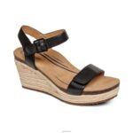 Sydney Quarter Strap Espadrille Wedge Aetrex Women Black Leather XLXT0277