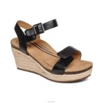 Sydney Quarter Strap Espadrille Wedge Aetrex Women Black Leather XLXT0277 - Image 7
