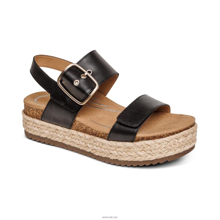 Vania Arch Support Platform Sandal Aetrex Women Black XLXT0311 - Image 1